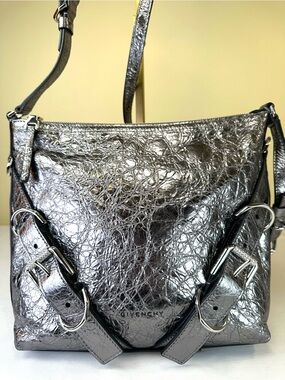Givenchy Voyou Small Metallic Calfskin Crinkled leather Crossbody SHW COA